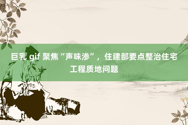 巨乳 gif 聚焦“声味渗”，住建部要点整治住宅工程质地问题